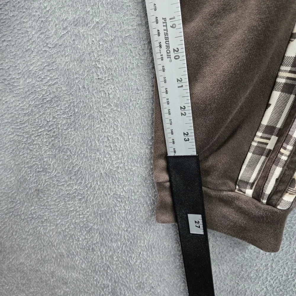 Adidas Men‎ Activewear Pants M Brown Embroidered Sweatpants Plaid Stripe Fleece